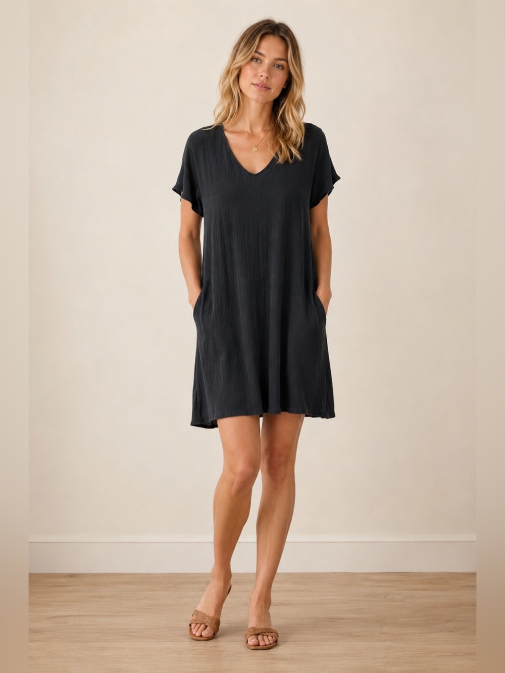 Pact Organic Cotton Black V-Neck Dress – Size XL *497